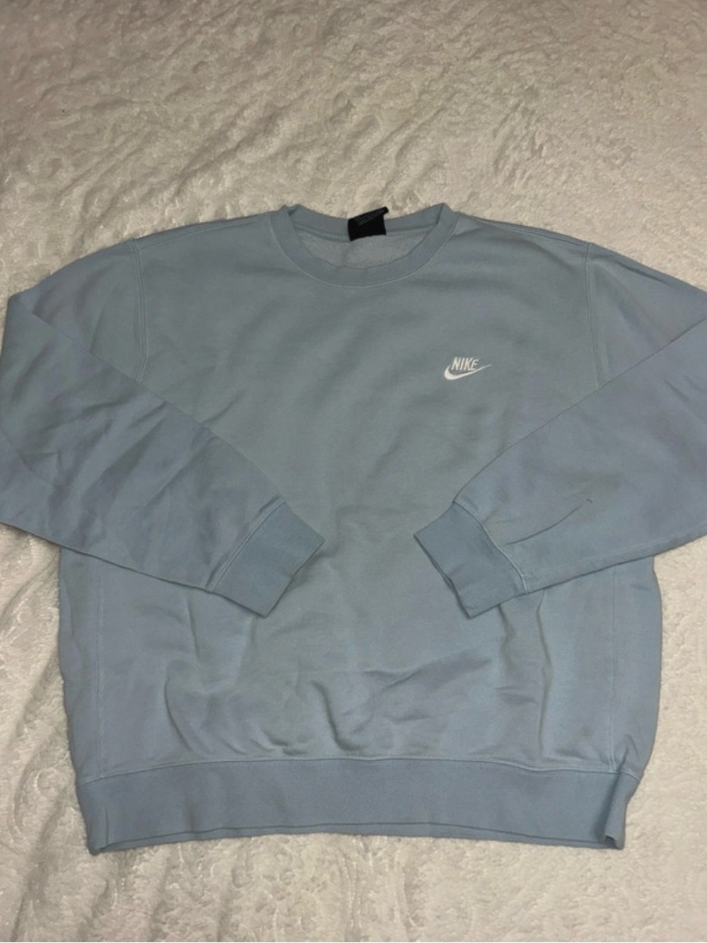 Nike Men's Pale Blue Crewneck Sweatshirt with White Swoosh